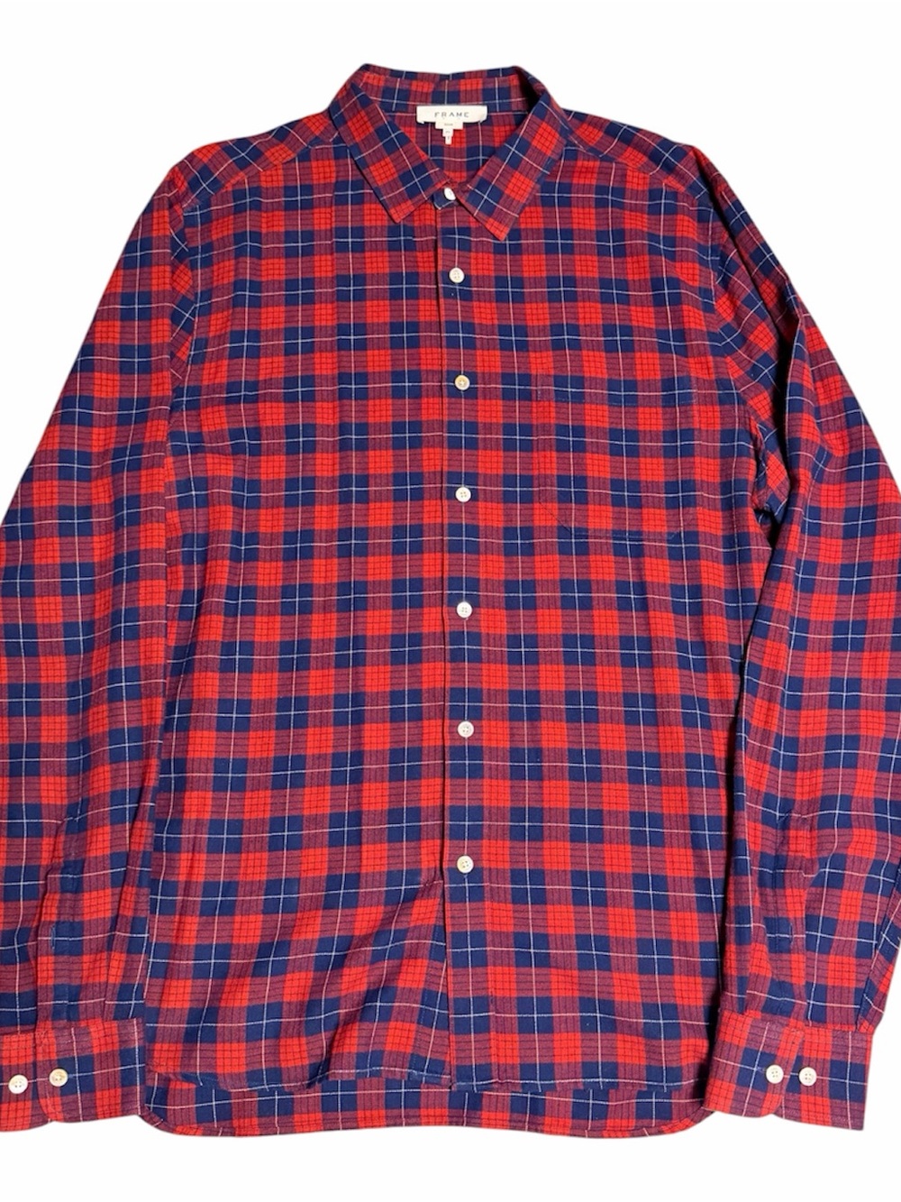 Frame Denim Red and Navy Plaid Casual Button-Down Shirt